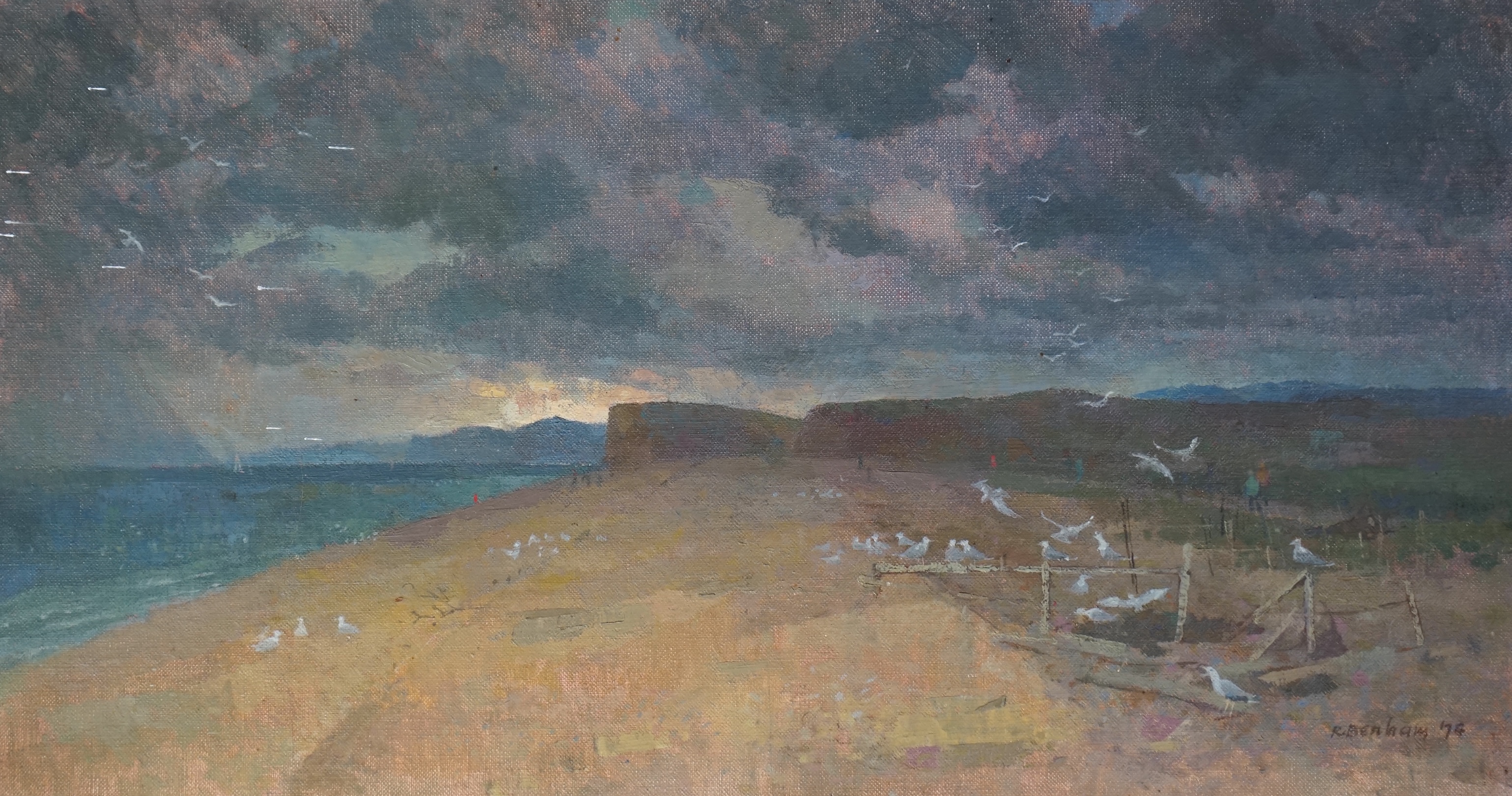 Ronald Benham RBA, NEAC (1915-1993), End of the Chesil Bank, oil on canvas, 30 x 55cm